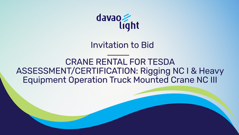 INVITATION TO BID: CRANE RENTAL FOR TESDA ASSESSMENT/CERTIFICATION: Rigging NC I & Heavy Equipment Operation Truck Mounted Crane NC III