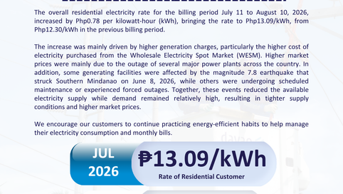 Higher Generation Charge Drives July 2026 Electricity Rate