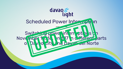 Switching power interruptions on November 15, 16, and 17 in different parts of Davao City and Davao del Norte