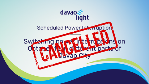 CANCELLED: Switching power interruptions on October 12 in different parts of Davao City