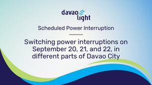Switching power interruptions on September 20, 21, and 22, in different parts of Davao City