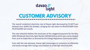 P1.0277/kWh Drop in October 2024 Power Rate